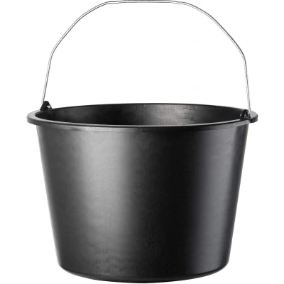 Afbeelding van KADAX Bouwemmer 20 liter rond kunststof bouwplaats tuin stabiele wateremmer met metalen handvat zwart schoonmaakemmer (1)