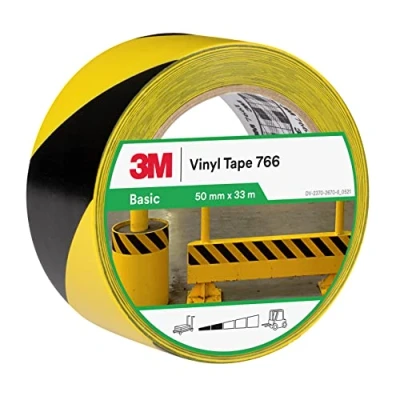 Afbeelding van 3M Vinyltape 766 gearceerd zwart/geel, 50 mm x 33 m
