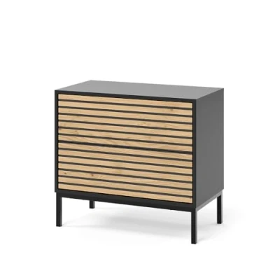 Afbeelding van Vicco Nachtkastje Eliza Artisan eiken antraciet 66 x 60 cm met 2 laden