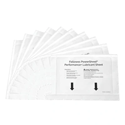 Image de Fellowes Powershred Performance + Feuilles lubrifiantes pour déchiqueteuse (pack de 10)