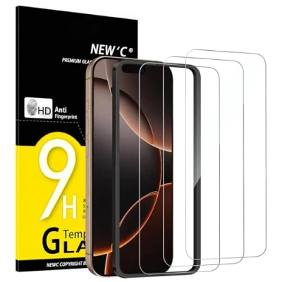 Afbeelding van NEW&#039;C Lot de 3 protections d&#039;écran en verre trempé pour iPhone 16 Pro (6,3&quot;) avec outil d&#039;installation facile inclus, compatible les coques ultra résistantes
