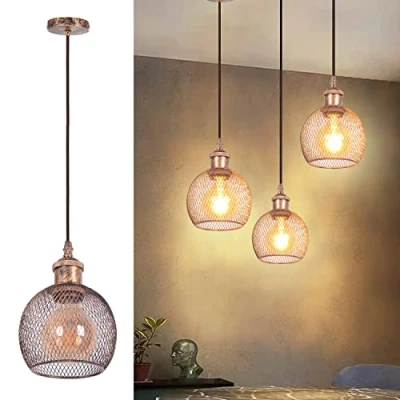 Afbeelding van TWSXTE E27 Vintage Hanglamp, Industriële Retro Plafondlamp, Stijl Kooi Kroonluchter Binnenverlichting, Keuken Lamp Woonkamer Eetkamer Slaapkamer Verstelbare Touw Decoratie