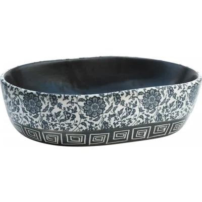 Afbeelding van Opzetwasbak ovaal 47x33x13 cm keramiek zwart en blauw