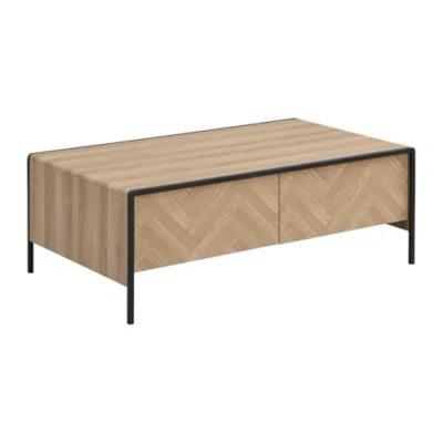 Afbeelding van Vente unique Salontafel met 2 lades van MDF en staal Licht natuurlijk zwart TUMACO L 110 cm x H 40 D 63