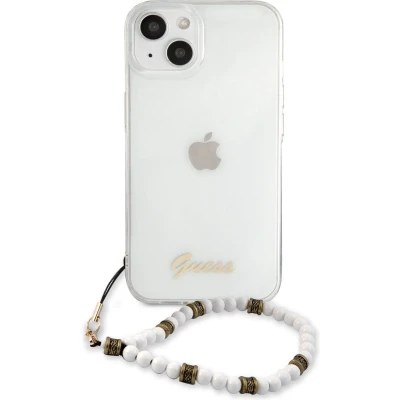 Afbeelding van Guess PC Script Back Case Transparant Geschikt voor Apple iPhone 13 (6.1&quot;) Witte Parels