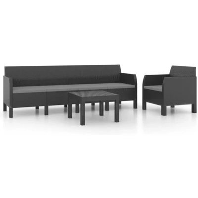 Afbeelding van vidaXL 3 delige Loungeset met kussens PP rattan antracietkleurig