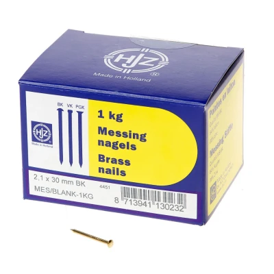 Afbeelding van Hjz Messing nagels bombe kop 2.1 x 30mm 1kg