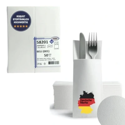 Afbeelding van AROBA Airlaid 50 stuks bestekservetten (wit, 32 x 40 cm) hoogwaardige handdoekzakken gevouwen bestekzakken servetten vergelijkbaar met stof