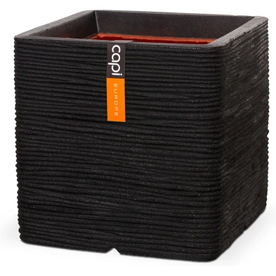 Afbeelding van Plantenbak Nature Rib vierkant 50x50 cm zwart