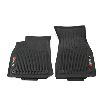 Afbeelding van Audi 4K8061221A041 Set van 2 rubberen vloermatten RS7 (C8) voor alle seizoenen, zwart/rood, met opschrift