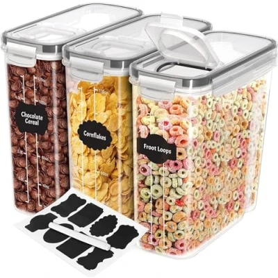 Afbeelding van Kichly Opslagcontainer voor granen (set van 3) BPA vrij kunststof luchtdichte keukencontainers Droge Voedsel Opslag Graan Dispenser keuken &amp; Pantry