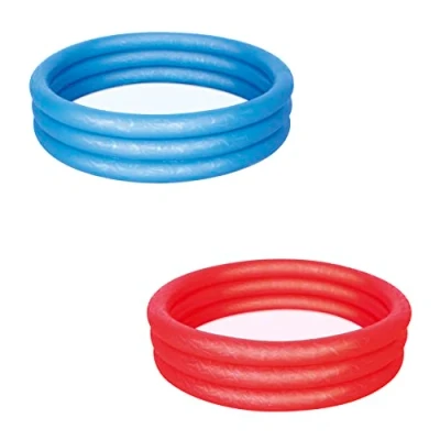 Afbeelding van Bestway opblaasbaar kinder zwembad 122 cm doorsnede 3 rings in de kleur rood of blauw
