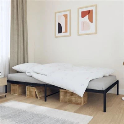 Afbeelding van vidaXL Cadre de Lit, Sommier à Lattes sur Pieds, Lit Simple d&#039;Intérieur Adulte, Meuble Chambre Coucher Maison, Industriel, Métal Noir 107x203 cm