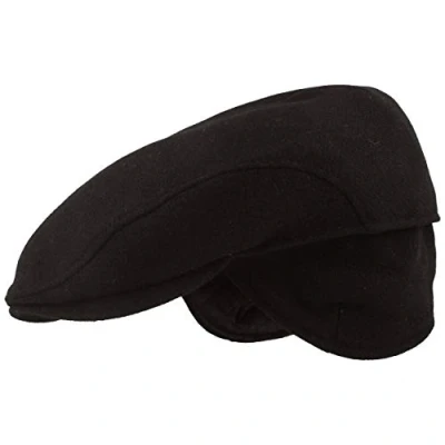 Afbeelding van Wintermuts voor heren, met oorschelpen, flatcap, kleppet, 100% wol, opvouwbare oorbescherming, huidvriendelijk en comfortabel, Zwart eenkleurig