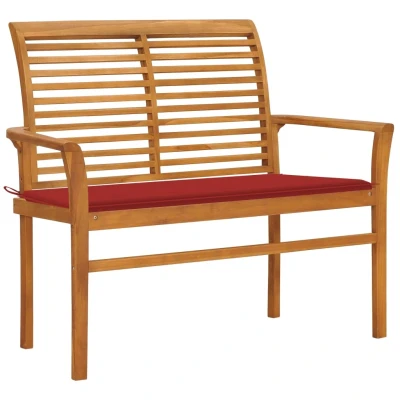Afbeelding van Tuinbank met rood kussen 112 cm massief teakhout