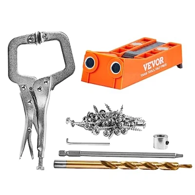 Image de VEVOR Kit de Gabarit Trou Poche Profondeur Réglable 12,7 38,1 mm Système en Nylon Renforcé Perçage Oblique Complet avec 1 Pince C pour Travaux de Menuiserie