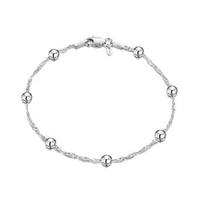 Afbeelding van Amberta® Sieraden armband ketting van zilver 925/1000 Singapore en ballen breedte 1,4/4 (mm) lengte 18 19 cm, Sterling zilver, Zonder steen