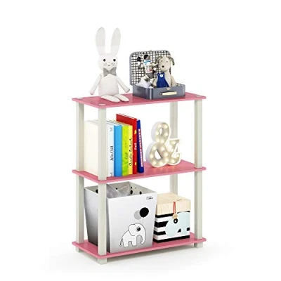 Afbeelding van Furinno Turn Multifunctionele plankstandaard met 3 niveaus, vierkante buis, roze/wit