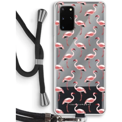 Afbeelding van Case Company® hoesje met Koord geschikt voor Samsung Galaxy S20 Plus Flamingo Telefoonhoesje Zwart Bescherming aan alle Kanten en Over de Schermrand