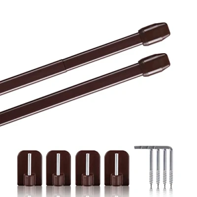 Afbeelding van Set van 2 uittrekbare gordijnroedes met zelfklevende haken bevestiging zonder boren (kleur: bruin, maat: 60 90 cm)