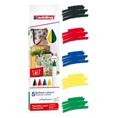 Image de Edding 4600 ensemble de marqueurs textile (1 mm ogive) 5 couleurs base