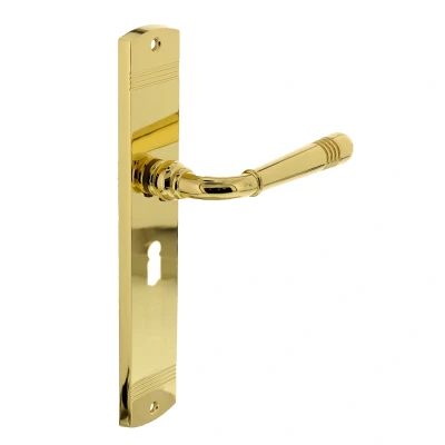 Afbeelding van Intersteel Deurkruk Emily op schild sleutelgat 56 mm messing gelakt