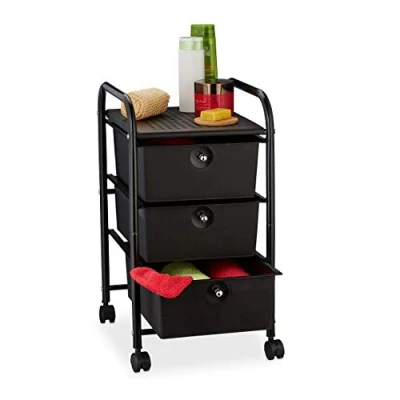 Afbeelding van Relaxdays badkamer trolley kunststof keukentrolley opbergtrolley kappers zwart