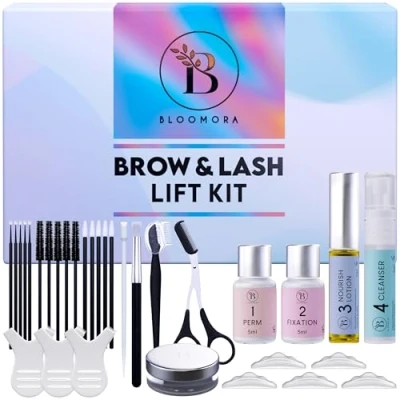 Afbeelding van Complete wimperlamineerset, wenkbrauwlamineerset, 2 in 1 oplossing, wenkbrauwlamineerset thuis, houdt 6 8 weken, 15 toepassingen, lash liftset