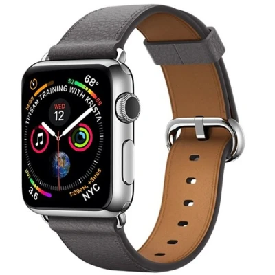 Afbeelding van Apple Watch Classic lederen bandje Grijs Geschikt voor 38mm / 40mm 41mm