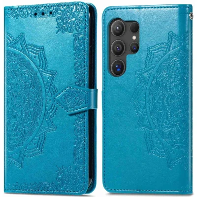 Afbeelding van iMoshion Hoesje Geschikt voor Samsung Galaxy S24 Ultra Met Pasjeshouder Mandala Bookcase Turquoise