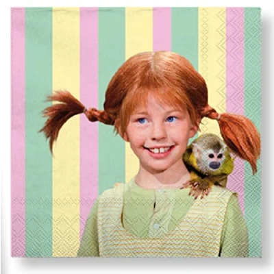 Afbeelding van Pippi 20 stuks lange verjaardagsservetten // feestaccessoires sokken decoratie