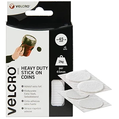 Afbeelding van Klittenband, robuust, industriële prestaties, met haken en gespen, perfect voor de decoratie van kamer huis, kantoor, wit, 45 mm x mm, 6 stuks