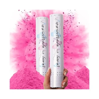 Afbeelding van Canon confetti 2 stuks biologisch afbreekbare confettikanon voor geslachtsonthulling, rosa poederwerper confettibom partypopper roze