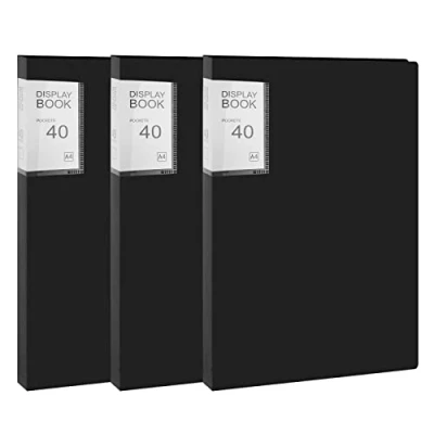 Afbeelding van 3 x A4 presentatiehoezen met 40 transparante hoezen voor kunst, rapportbladen, brieven, schooltasjes, bedrijfskantoor, zwart