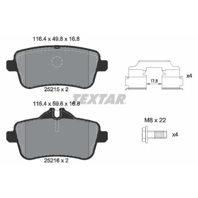 Afbeelding van TEXTAR 2521505 Remblokkenset Geschikt voor slijtage waarschuwingscontact Met remzadelschroef toebehoren MERCEDES BENZ: ML Class, GLE Off Road, GL