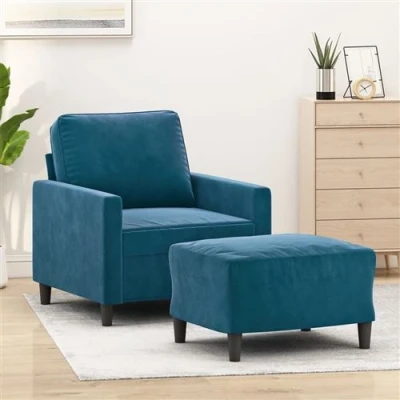 Afbeelding van vidaXL Fauteuil met voetenbank 60 cm fluweel blauw