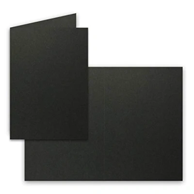 Afbeelding van 25 vouwkaarten DIN A5 zwart uitnodigingskaarten menukaarten kerkschrift blanco 14,8 x 21 cm
