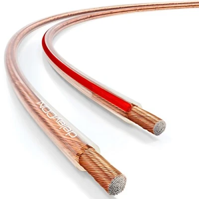 Afbeelding van deleyCON 100 m kabel voor luidspreker, 2 x 2,5 mm², CCA aluminium met kopercoating, strengen 50 0,25 mm, polariteitsmerk, transparant