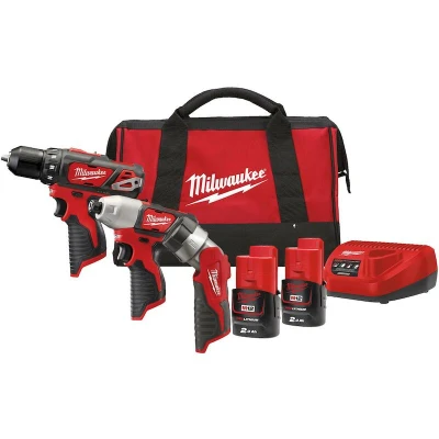 Afbeelding van MILWAUKEE M12 BPP3A 202B accu machineset BDD + BID TLED 3 delig in transporttas (2x 2,0Ah lader) 4933441225