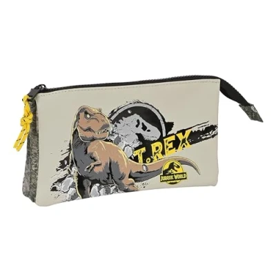 Afbeelding van Pennenetui met 2 vakken Jurassic World Warning Grijs 22 x 12 3 cm