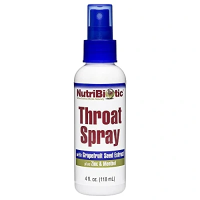Afbeelding van NutriBiotic Throat Spray met GSE, 4 fl. Oz Gentle and Soothing Sore Support with Grapefruit Seed Extract, Zink &amp; Menthol Alcohol Free Non Medicated