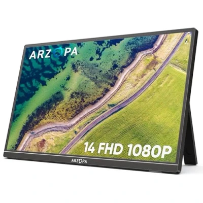 Afbeelding van ARZOPA draagbare monitor, 14,0 inch 1920 x 1080 FHD IPS monitor voor laptop met single rod, ondersteuning HDMI/Type C/USB C, oogbescherming gaming scherm laptop/pc/Mac/PS3/4/5/Xbox