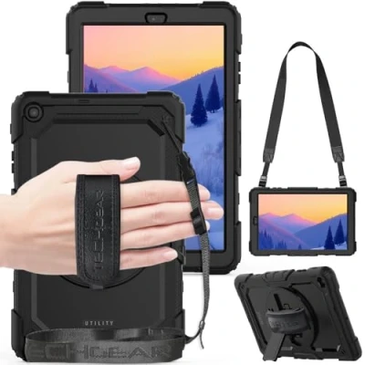 Afbeelding van TECHGEAR Utility Beschermhoes voor Samsung Galaxy Tab A 10.1 2019 (SM T510 / SM T515), harde beschermhoes, zeer hoge schokbescherming, met 360 graden draaibare standaard, schouder en handgreep, zwart
