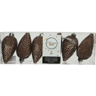 Afbeelding van Dennenappel plc d4.5h8 cm walnoot 6st kerst Decoris