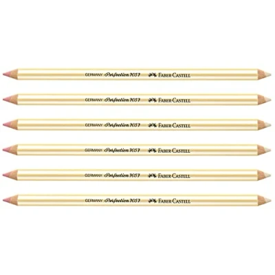 Afbeelding van Faber Castell 205021 Perfection 7057 dubbelzijdige gum, zacht en hard, rood, houtkleur, 6 stuks