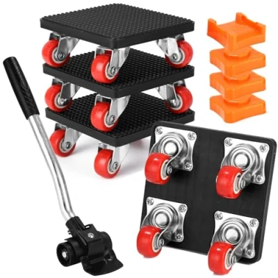 Afbeelding van Lot de 4 roulettes transport Pour meubles Avec barre d&#039;extension et pivotantes à 360 Capacité charge 400 kg objets lourds