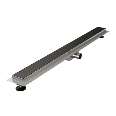 Afbeelding van Brauer Douchegoot 90x7. 5cm vloerflens tegelinlegrooster omkeerbaar RVS zwart mat