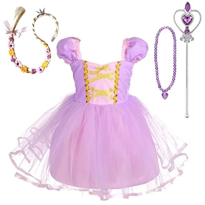 Afbeelding van Lito Angels Prinses Rapunzel Tangled Dress Up voor meisjes, kinderen Halloween kostuum, verjaardagsfeest, tule rok met accessoires, leeftijd 6 7 jaar, 109
