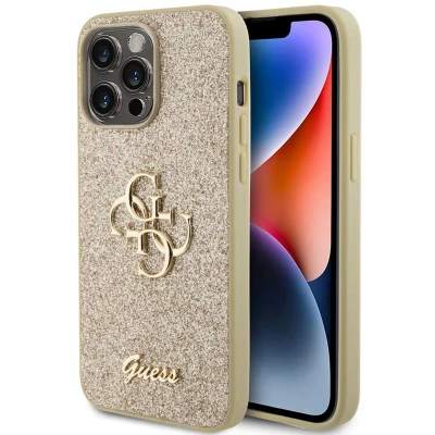 Afbeelding van Guess 4G Logo Glitter Back Case voor Apple iPhone 15 Pro Max (6.7&quot;) Goud