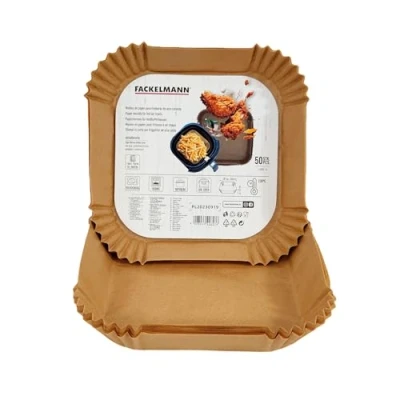 Afbeelding van Fackelmann 100 stuks papieren bakjes voor airfryer, vierkant papier, anti aanbaklaag, bestand tot 230 C, airfryer accessoires, 20 x 4,5 cm, geschikt Cosori, Cecotec en meer